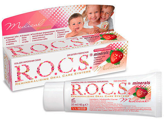 Il existe un gel reminéralisant spécial pour la restauration de l'émail dentaire ROCS Medical Minerals pour les enfants.