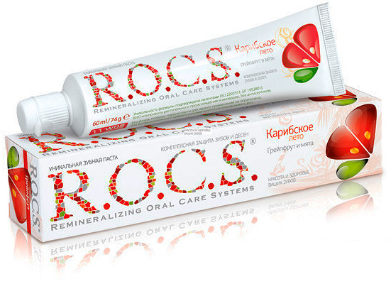 Another example of a pretty good toothpaste to protect against caries - ROCS Caribbean Summer