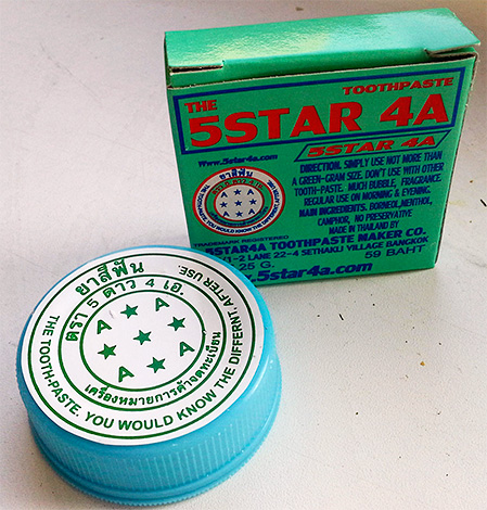La foto mostra un exemple d'una altra pasta de dents més popular de Tailàndia: The 5 Star.