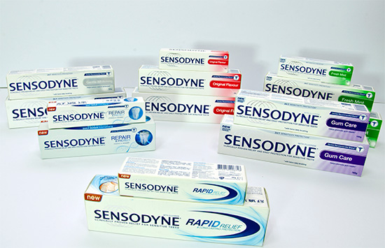 Les noms des pâtes Sensodyne vendues en Russie et à l'étranger sont quelque peu différents les uns des autres.
