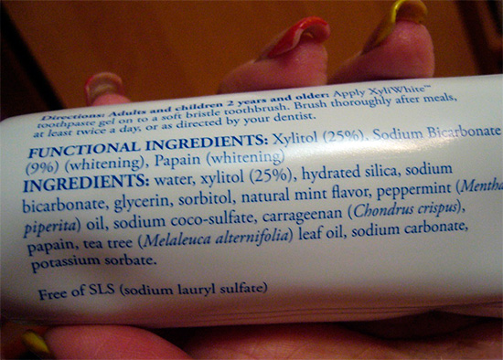 An example of the composition of one of the whitening toothpastes.