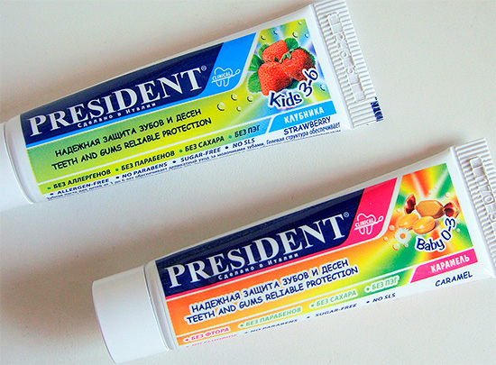 Пример председникових паста за зубе за бебе од 0 до 3 године и од 3 до 6 година.